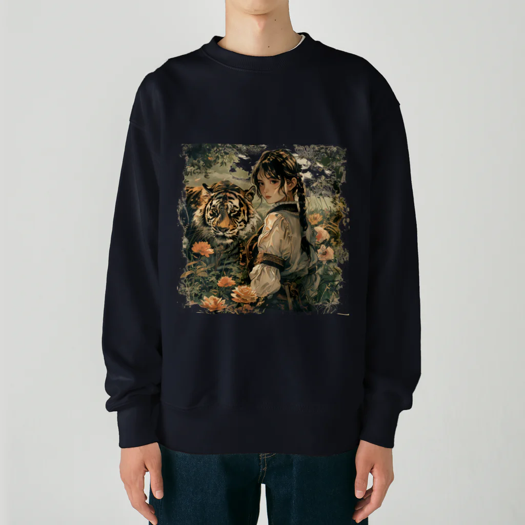 MistyStarkの虎と少女 Heavyweight Crew Neck Sweatshirt