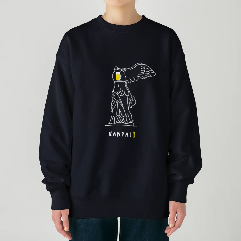 ビールとアート TM-3 Designの彫刻 × BEER（サモトラケのニケ）白線画 Heavyweight Crew Neck Sweatshirt