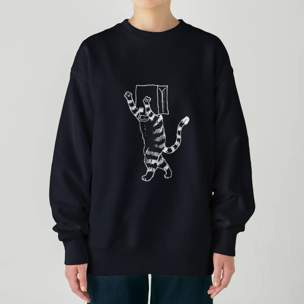 neconos Goodsのふくろねこ白プリント（ねこかもいぬかも） Heavyweight Crew Neck Sweatshirt