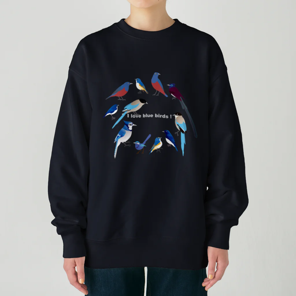 エダマメトイチ雑貨店のI love blue birds 1 大 Heavyweight Crew Neck Sweatshirt