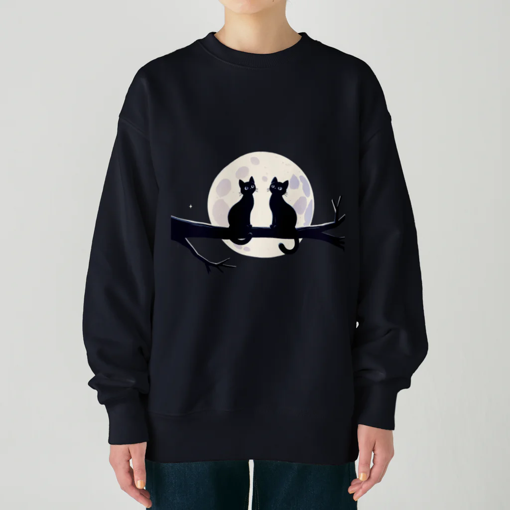 zaisuのネコと月 Heavyweight Crew Neck Sweatshirt