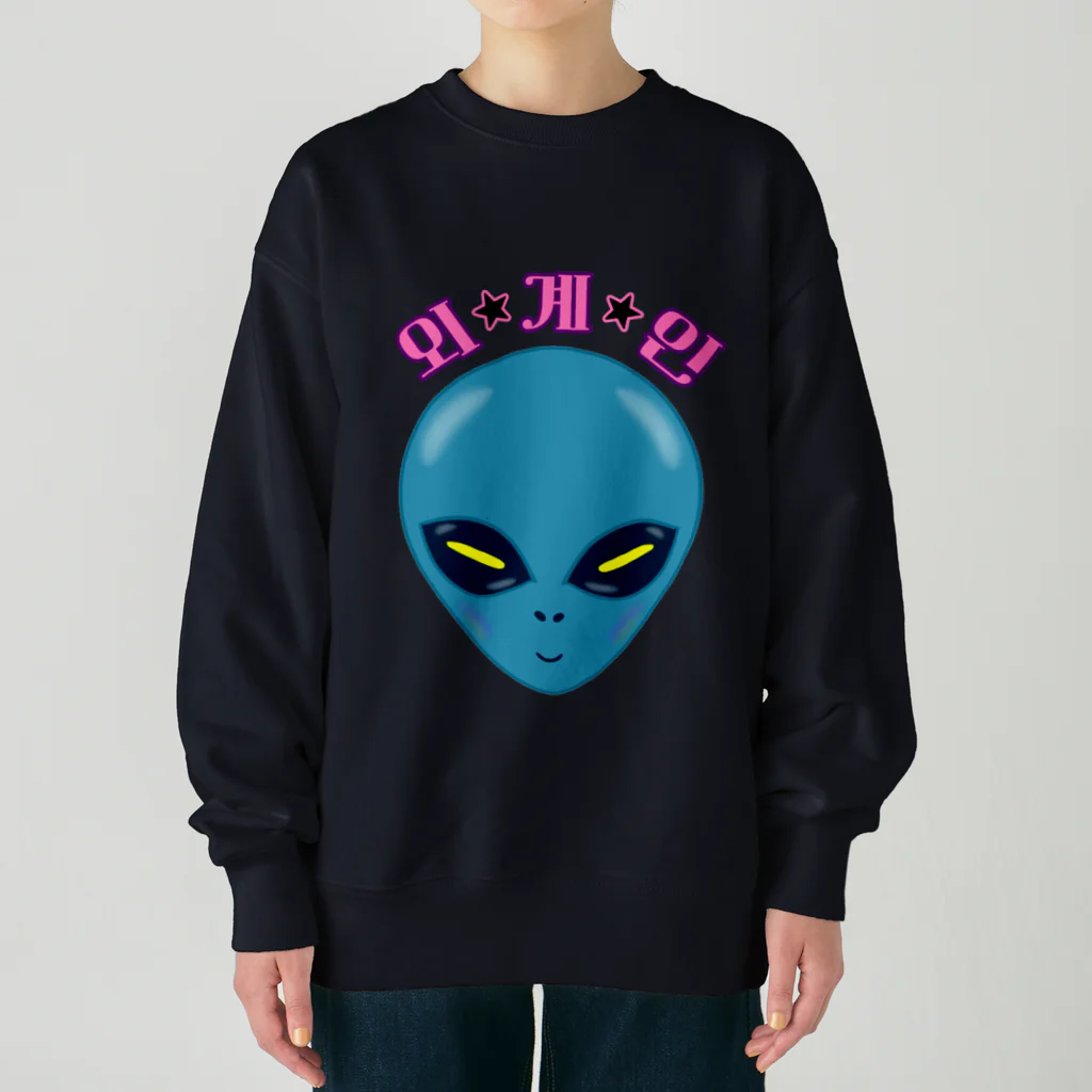 LalaHangeulの외계인(宇宙人) ハングルデザイン Heavyweight Crew Neck Sweatshirt