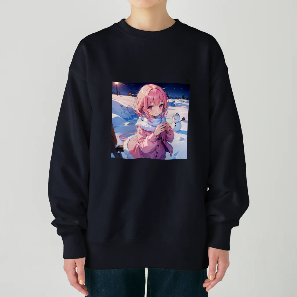 Nemcon Goods Shop [AI Girls🎀]のピンク髪っ娘は雪だるま作りにご満悦!⛄ Heavyweight Crew Neck Sweatshirt