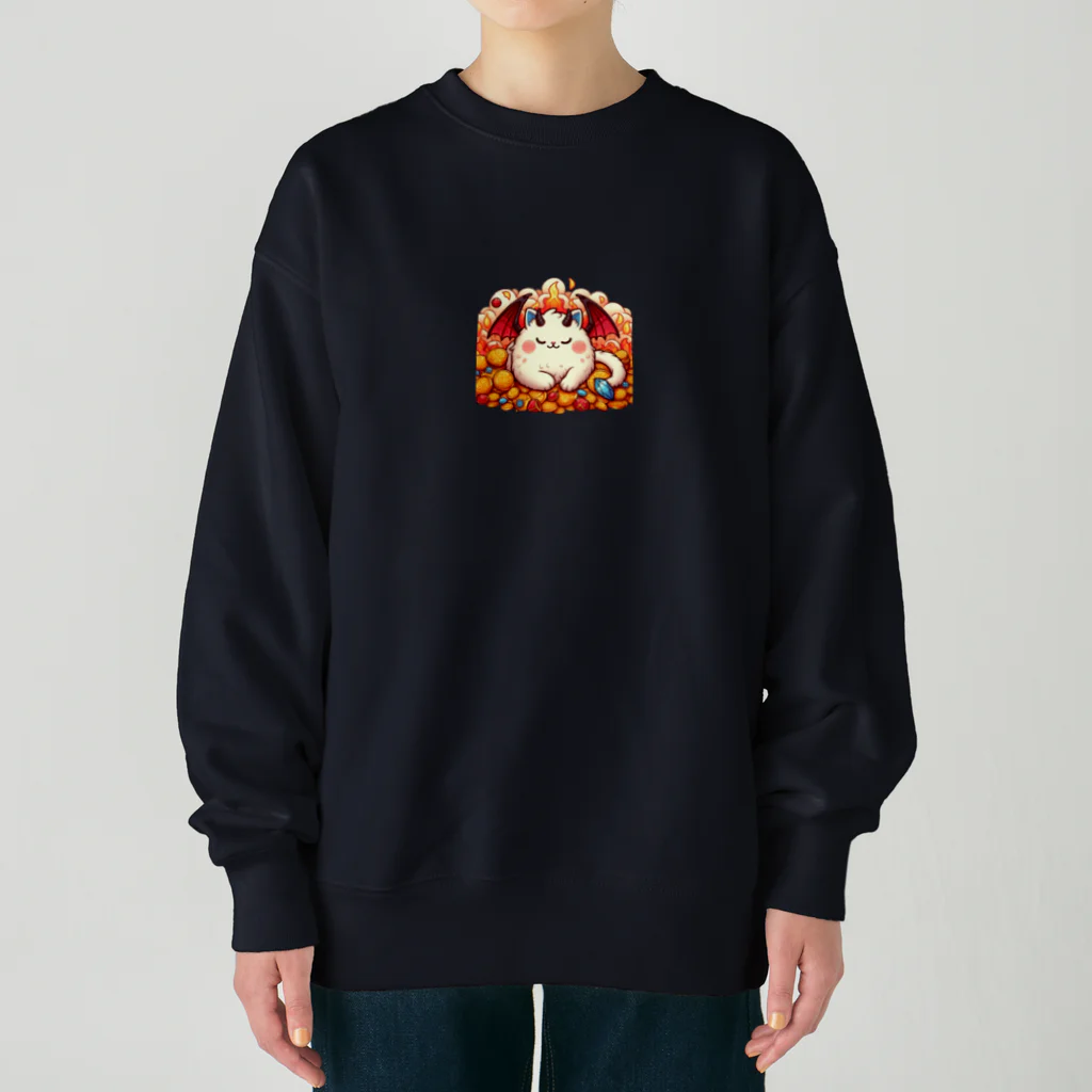 nekodoragonのおやすみ！猫ドラゴン　背景透過ver Heavyweight Crew Neck Sweatshirt