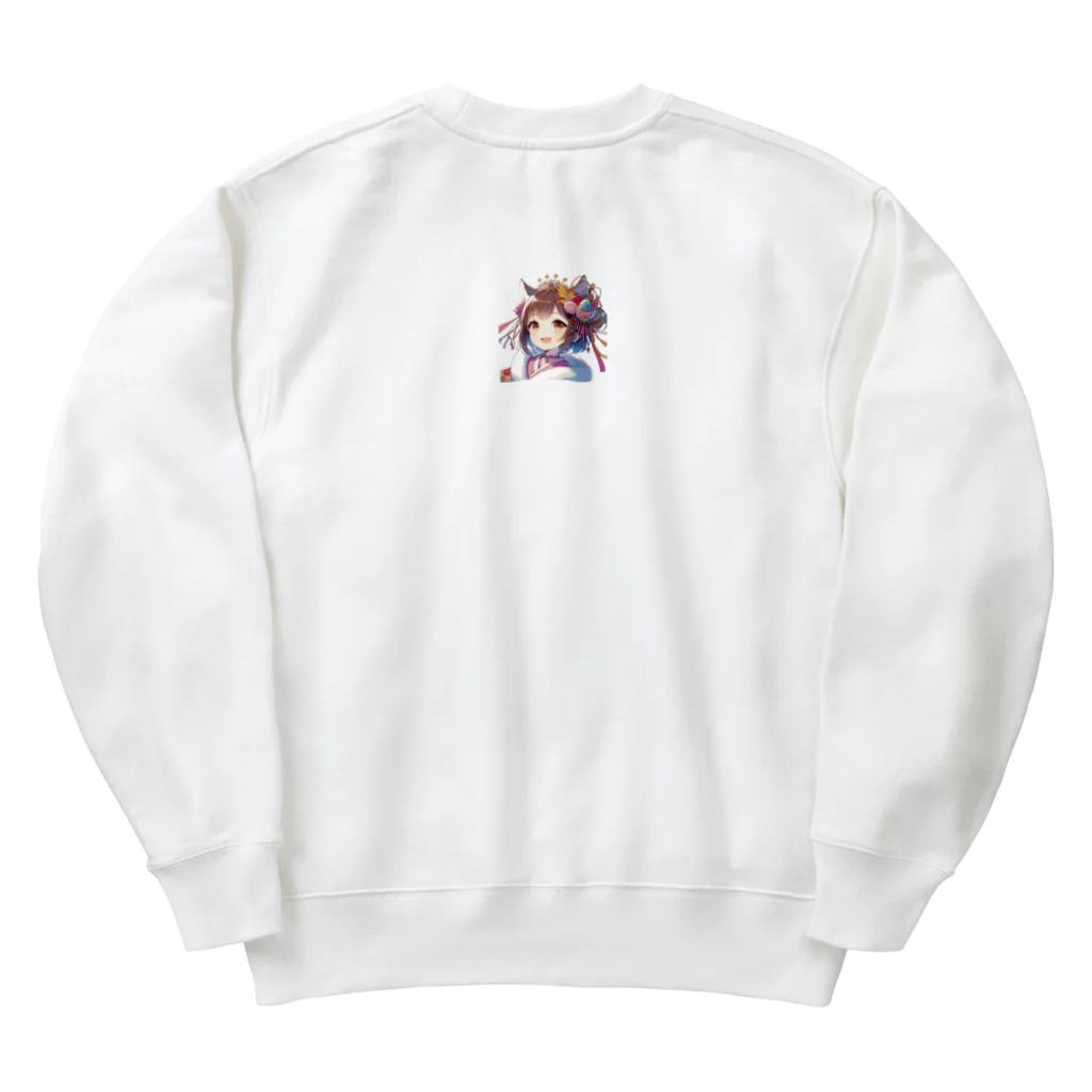 Happy Hub"（ハッピー・ハブ）の猫ギャル振り袖 Heavyweight Crew Neck Sweatshirt