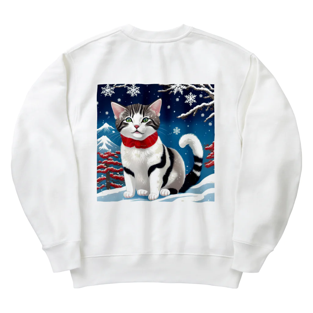 トカゲの猫浮き絵（冬） Heavyweight Crew Neck Sweatshirt