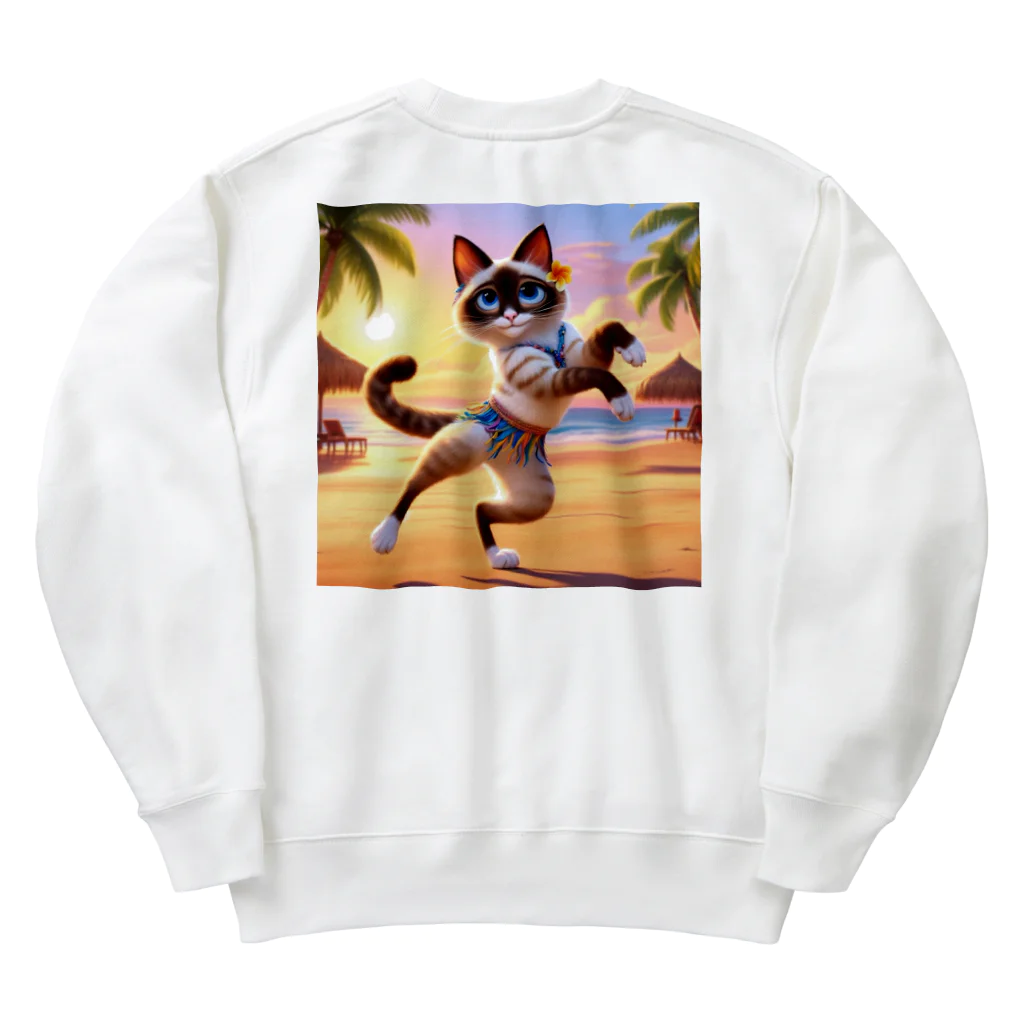 猫と紡ぐ物語のリズム感抜群！長身な白シャムネコがビーチでランバダダンス！  Heavyweight Crew Neck Sweatshirt