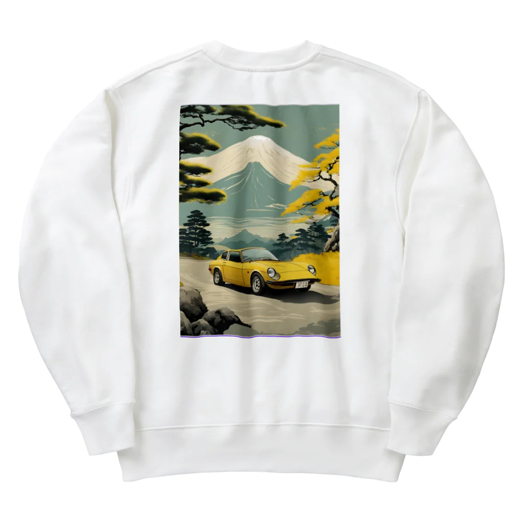 JapanCarStyleの黄色いスポーツカーと日本の風景 Heavyweight Crew Neck Sweatshirt