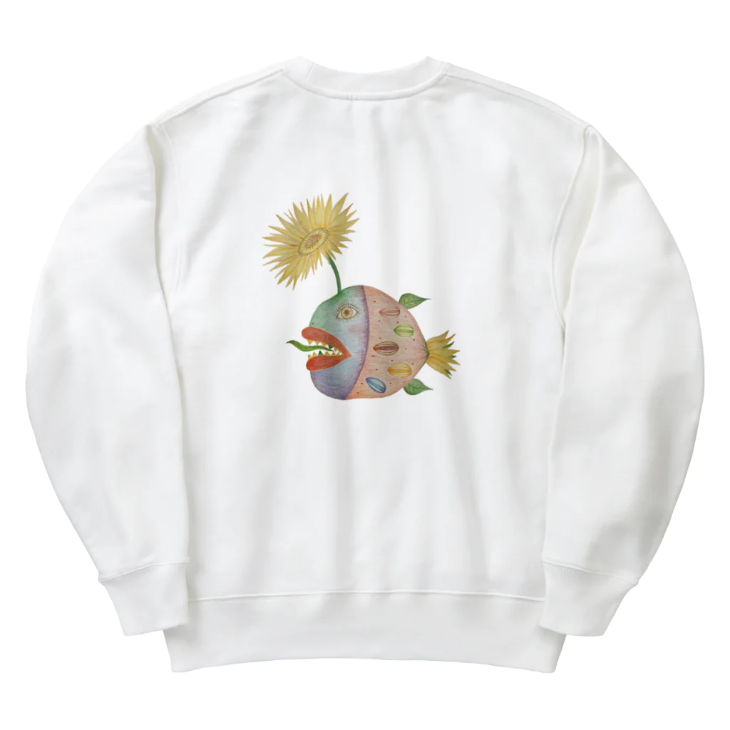 仁音-ninon-絵言葉の毒舌人面ひまわりチョウチンアンコウ Heavyweight Crew Neck Sweatshirt