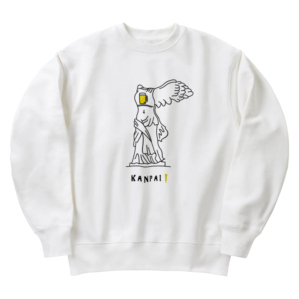 ビールとアート TM-3 Designの彫刻 × BEER（サモトラケのニケ）黒線画 Heavyweight Crew Neck Sweatshirt