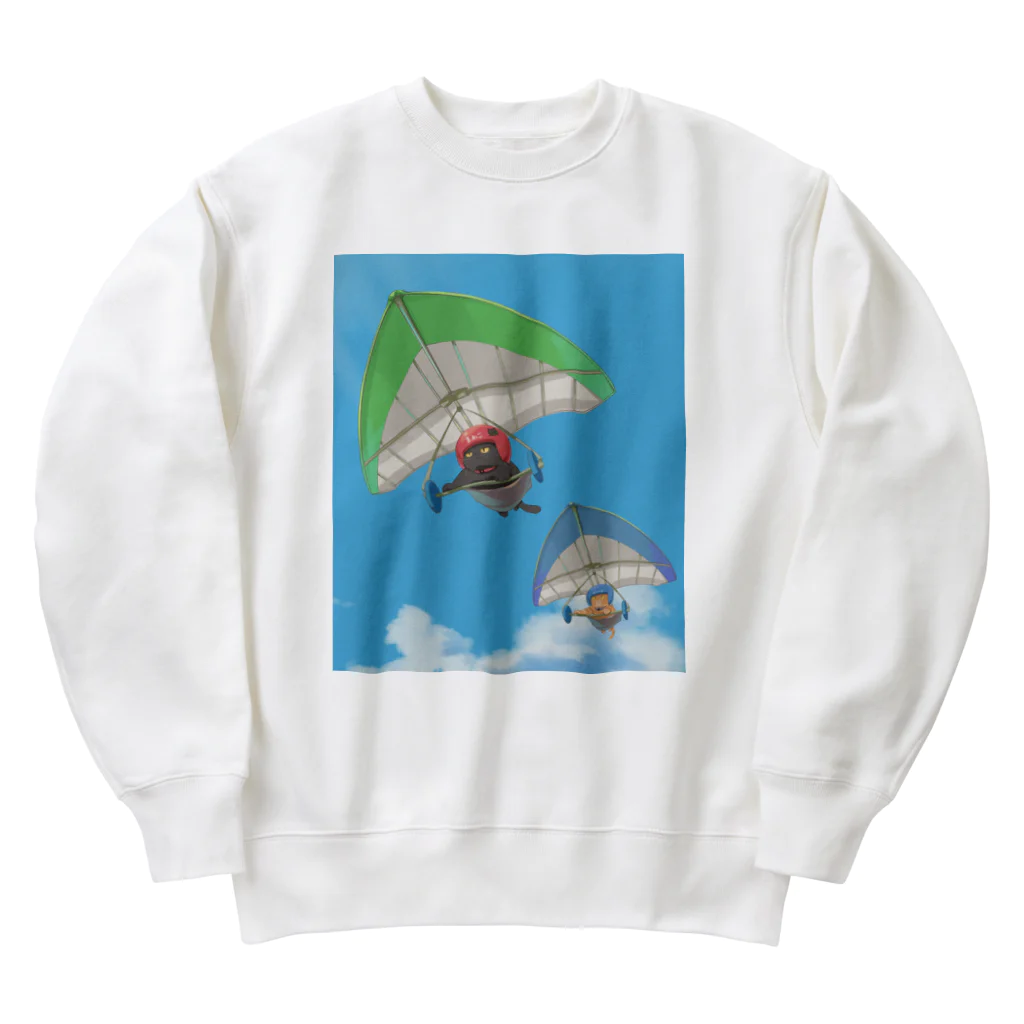 だいこくの猫絵生活ショップのハンググライダー猫_まめこ&ふーこ Heavyweight Crew Neck Sweatshirt