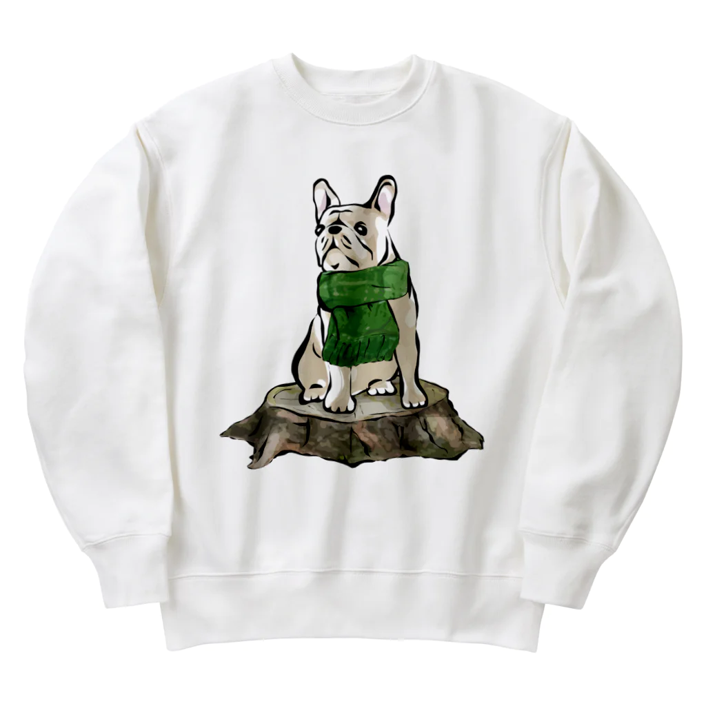 犬グッズの店しえるぶるーのマフラーを着けたフレンチブルドッグ　クリーム Heavyweight Crew Neck Sweatshirt