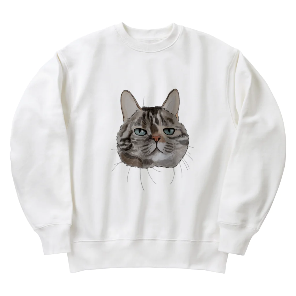 カナタ　フタバのキジトラ柄の猫 Heavyweight Crew Neck Sweatshirt