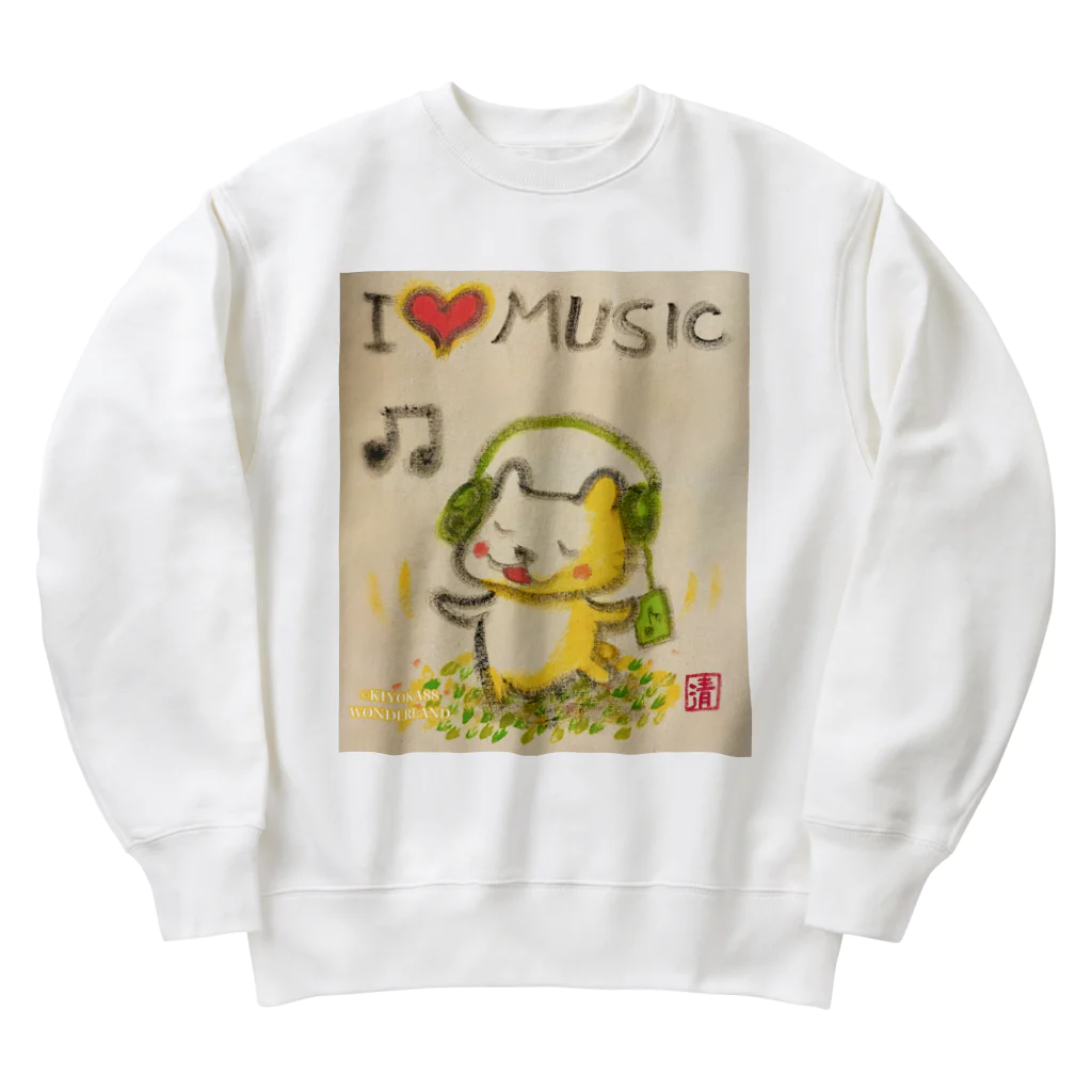 KIYOKA88WONDERLANDの音楽好きねこちゃん Music Kitty Heavyweight Crew Neck Sweatshirt