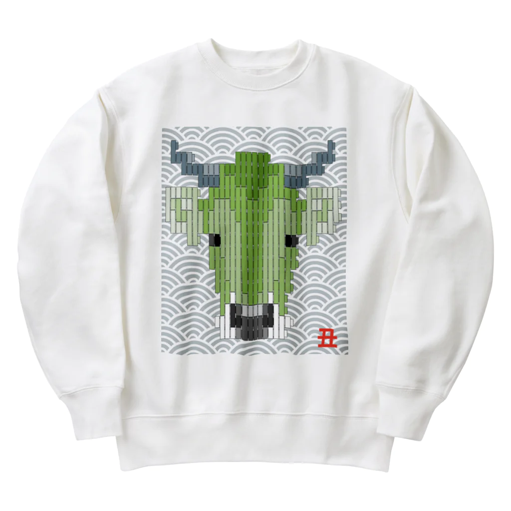 bonnylochの丑-lightGreen_青海波＠ブロックイラスト Heavyweight Crew Neck Sweatshirt