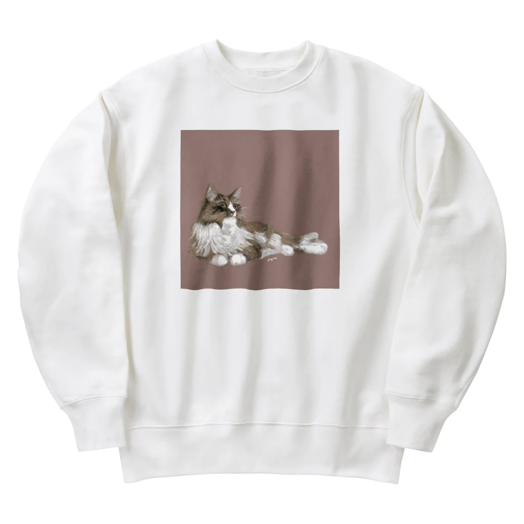 papiko くまさんの美人のネコちゃん Heavyweight Crew Neck Sweatshirt