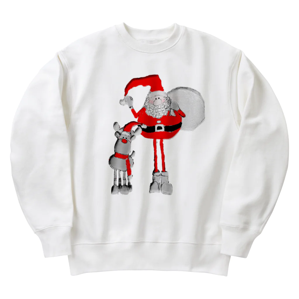 ポンコツリーナのお店のSanta＆Rudolph(モノトーン×赤) Heavyweight Crew Neck Sweatshirt