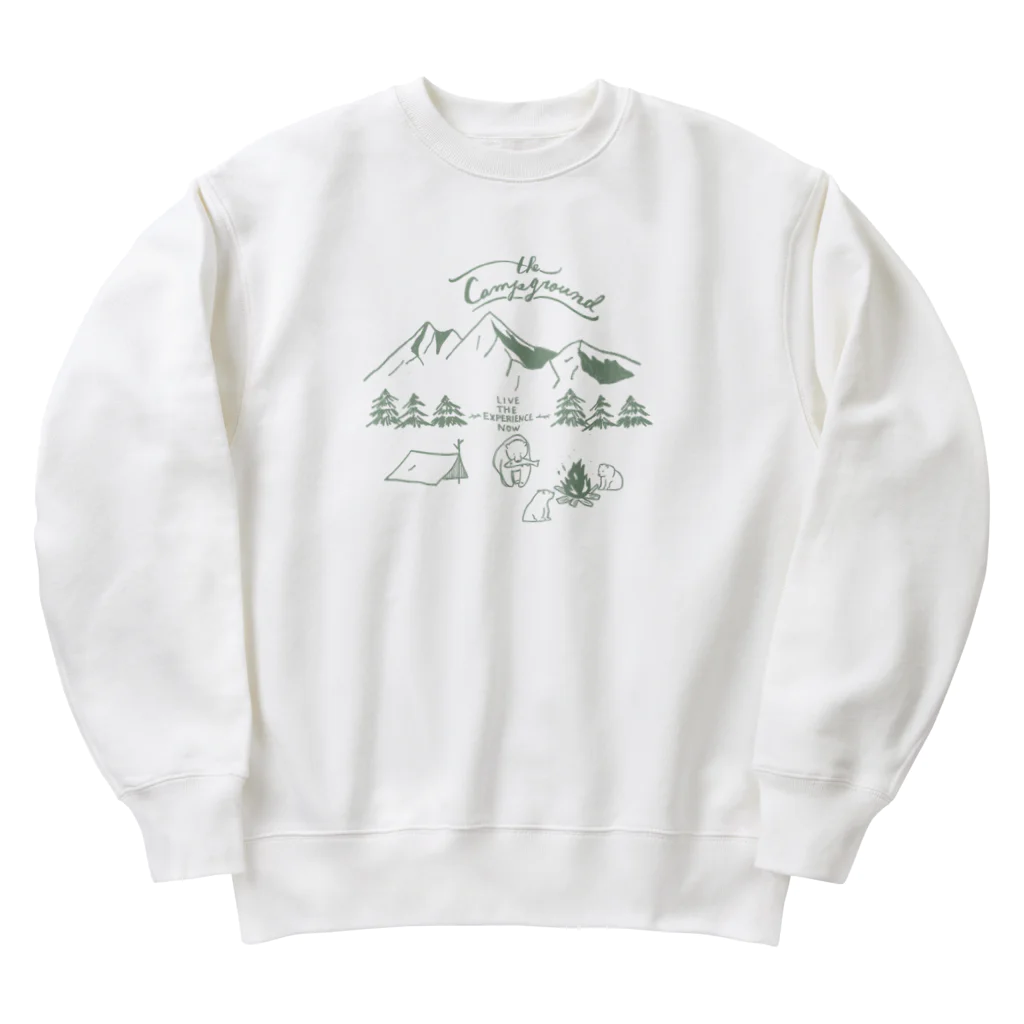 kiki25のくま親子のキャンプ(パステルカーキグリーン) Heavyweight Crew Neck Sweatshirt