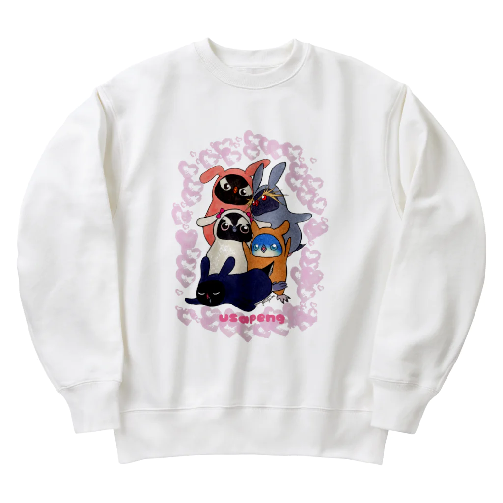 ヤママユ(ヤママユ・ペンギイナ)のうさぺん。(ハートフレーム) Heavyweight Crew Neck Sweatshirt