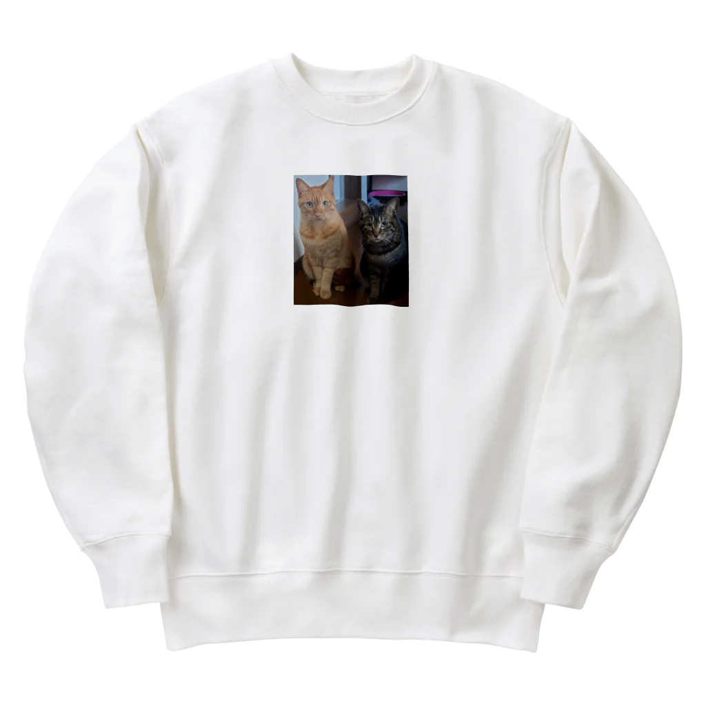 しろねこまるのちゃちゃ(茶トラ)とつぶ(キジトラ) Heavyweight Crew Neck Sweatshirt