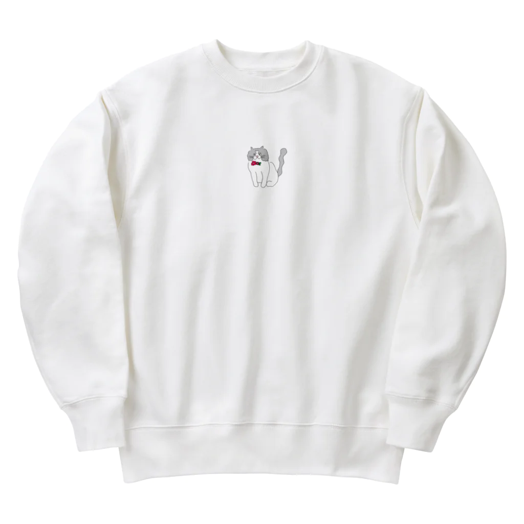 お髭ちゃんのおみせ。のおでこハート猫ちゃん Heavyweight Crew Neck Sweatshirt