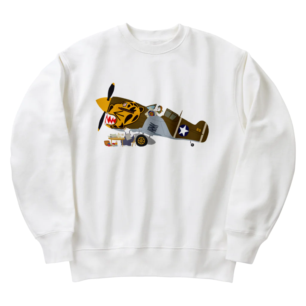 SKULL-2のノーズアートを描くすろくま。戦闘機P-40 Heavyweight Crew Neck Sweatshirt