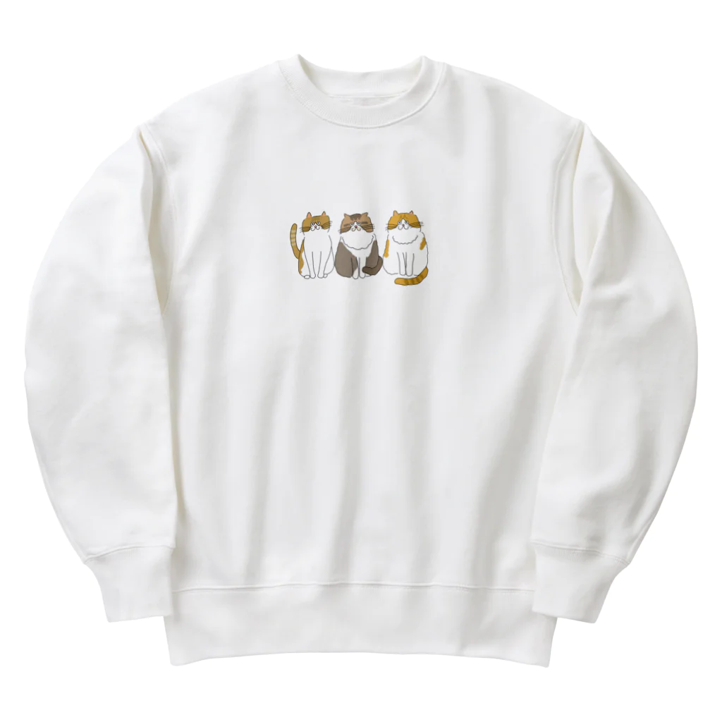 お髭ちゃんのおみせ。のふわふわ３にゃんず Heavyweight Crew Neck Sweatshirt