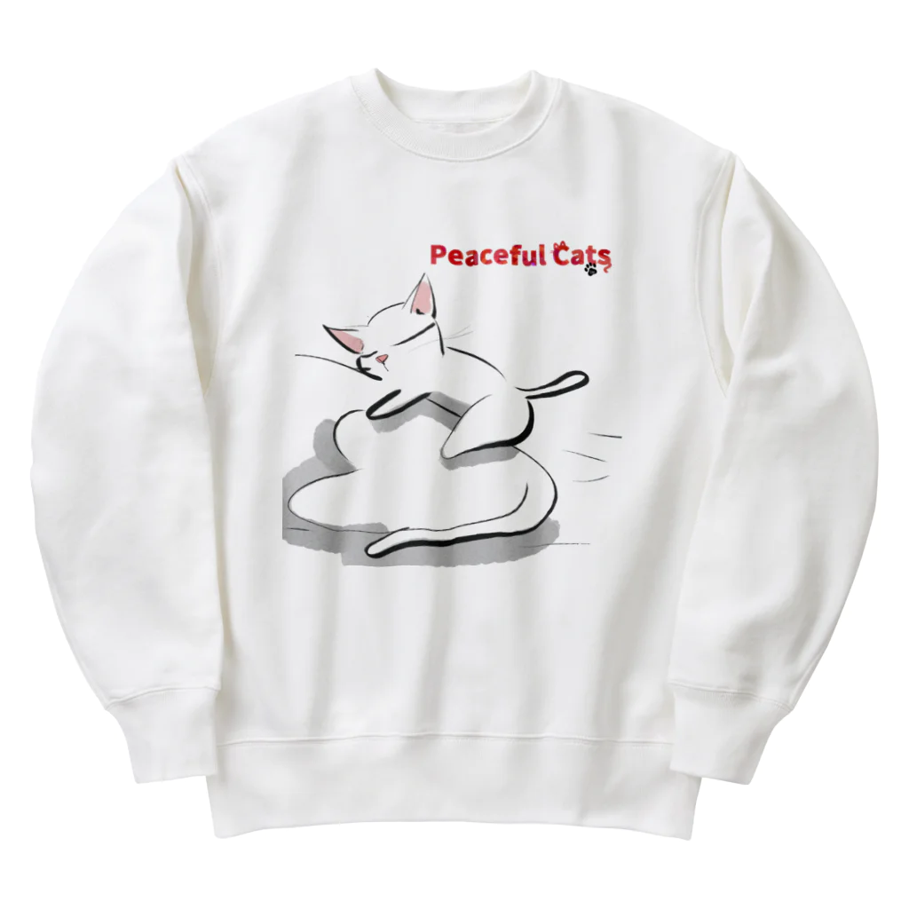 Mahiroshka まひろ朱夏 絵と音楽のPeaceful Cats おやすみ Heavyweight Crew Neck Sweatshirt