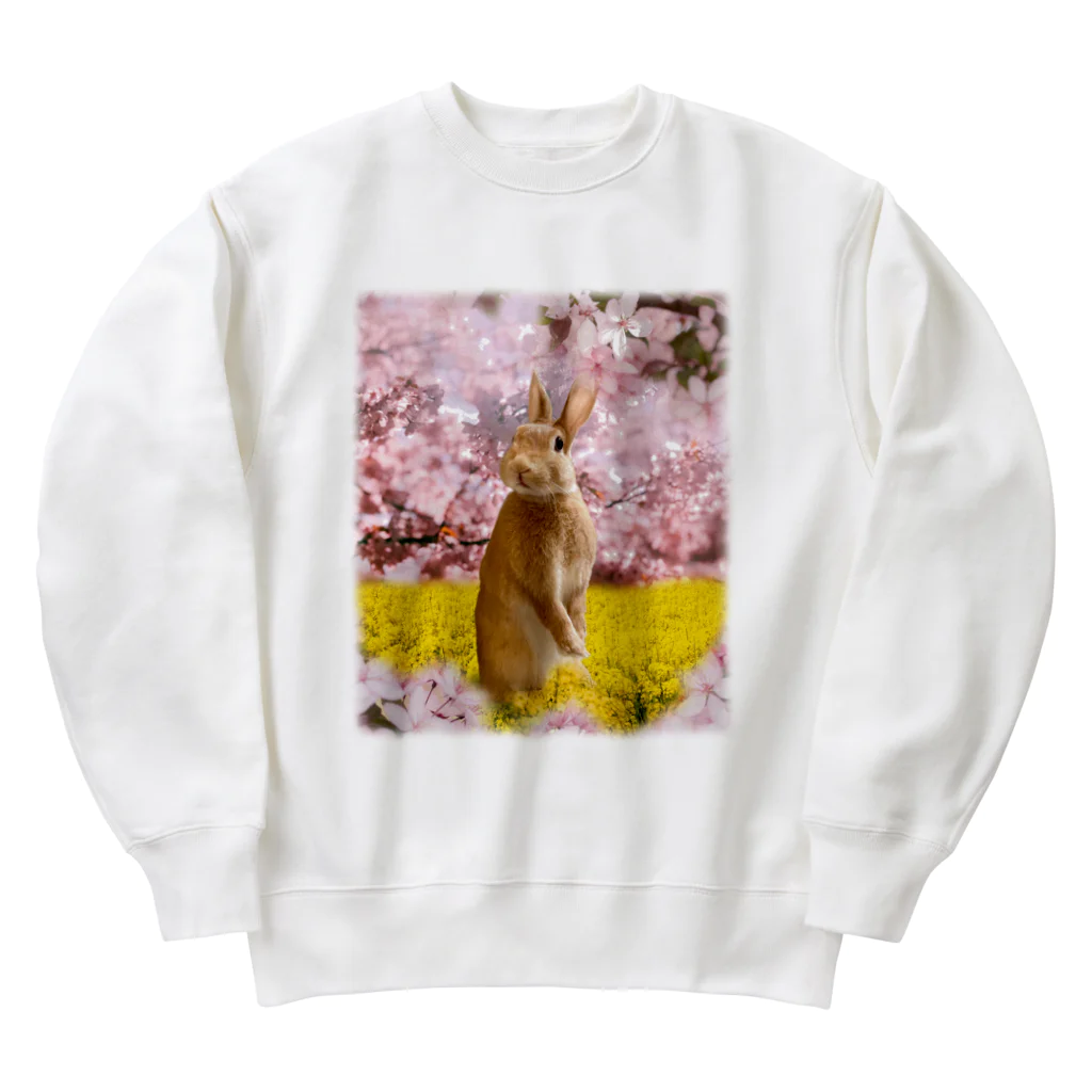 うさぎのうみちゃんねるショップのお花見うさぎ-うさぎのうみ Heavyweight Crew Neck Sweatshirt