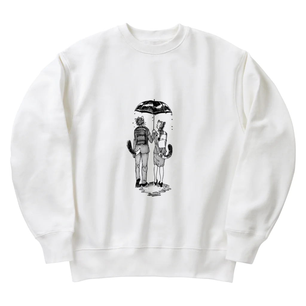 空想画学販売所のネコの相合い傘 Heavyweight Crew Neck Sweatshirt