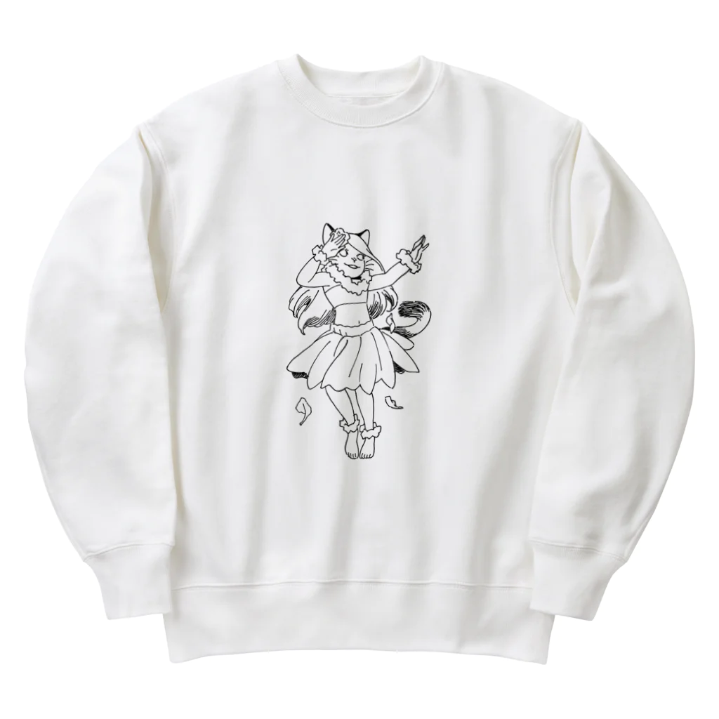 空想画学販売所の猫のフラダンサー　正面姿 Heavyweight Crew Neck Sweatshirt