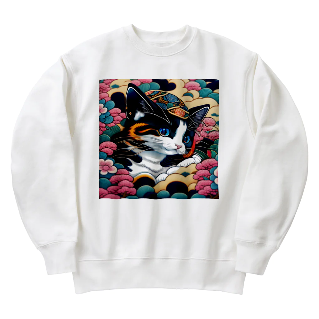 マッケンデジタルワールドの葛飾猫斎　猫名黒雪　浮世絵lofiアートパンクシティ　かわいいねこ Heavyweight Crew Neck Sweatshirt