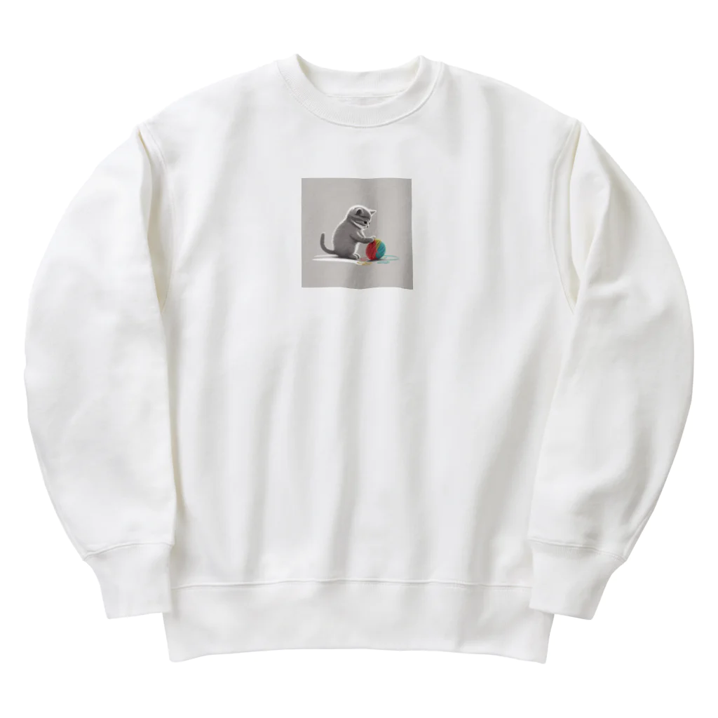 SuRa/AIイラストの毛糸と子にゃんこ Heavyweight Crew Neck Sweatshirt