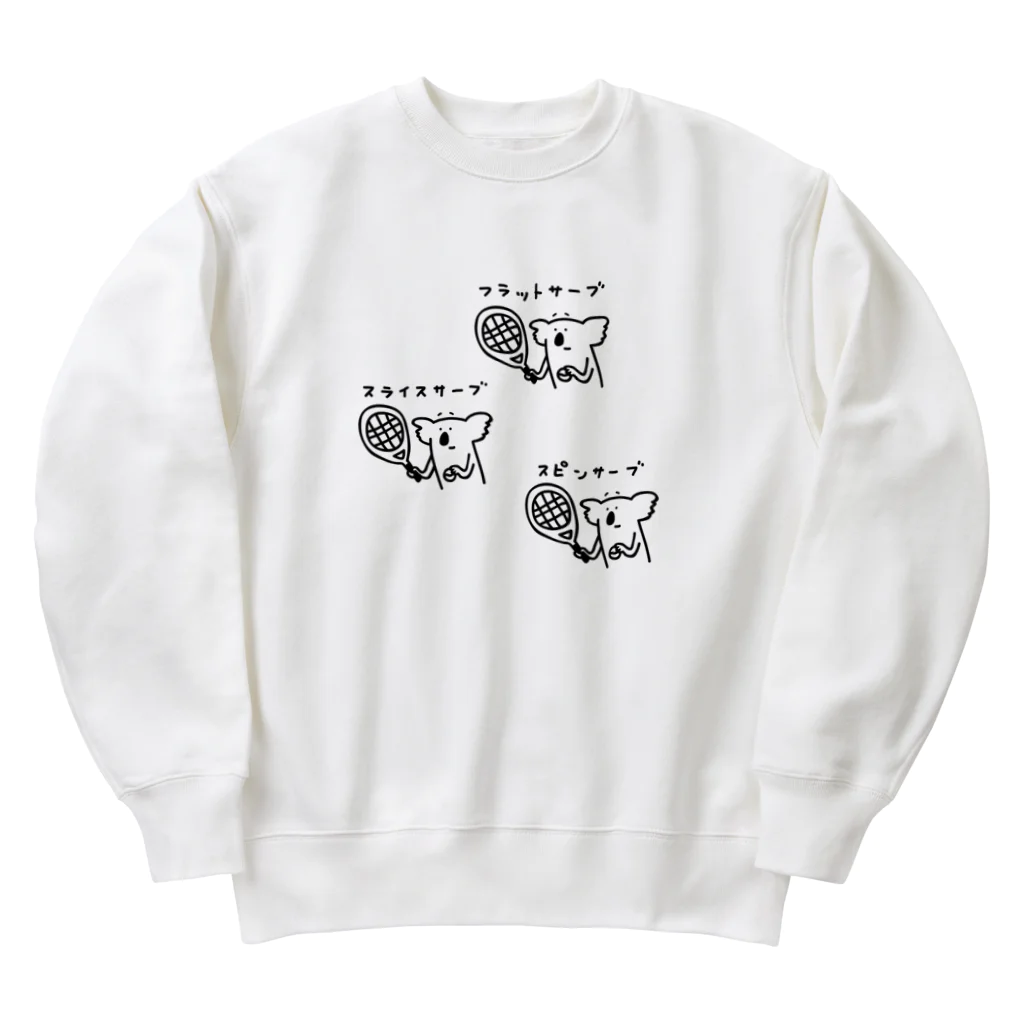 PokuStarのテニス　コアラとサーブ3種 Heavyweight Crew Neck Sweatshirt