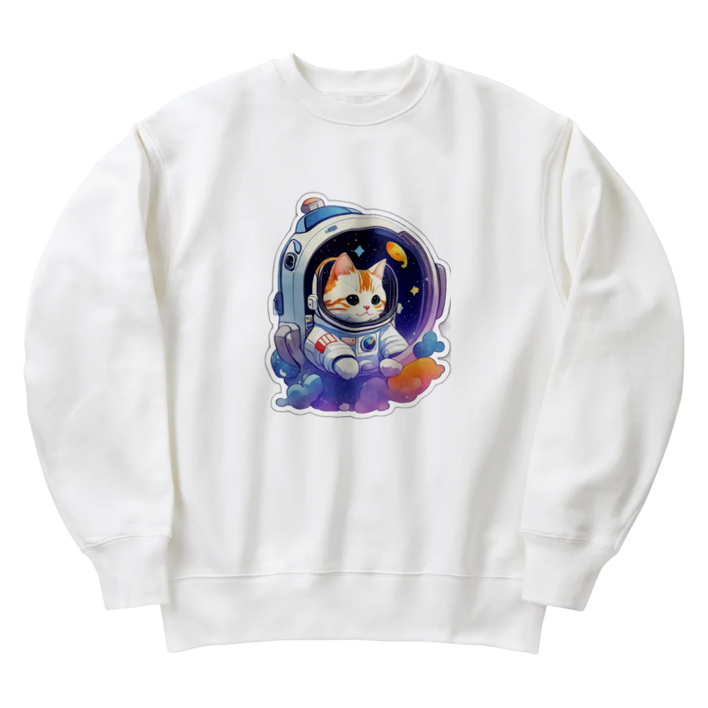 dolphineのとっても可愛いネコの宇宙飛行士 Heavyweight Crew Neck Sweatshirt