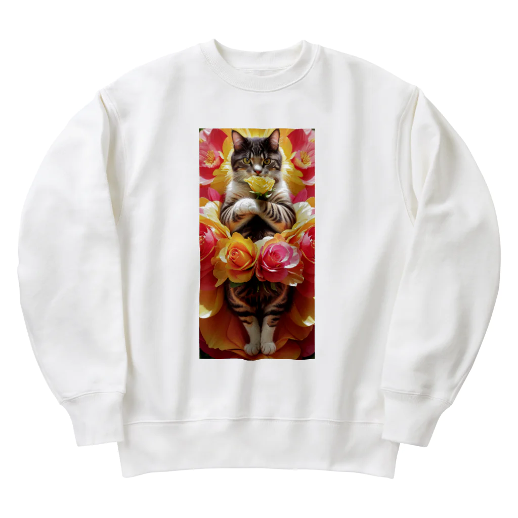 ukeroのフラワーキャット077 Heavyweight Crew Neck Sweatshirt