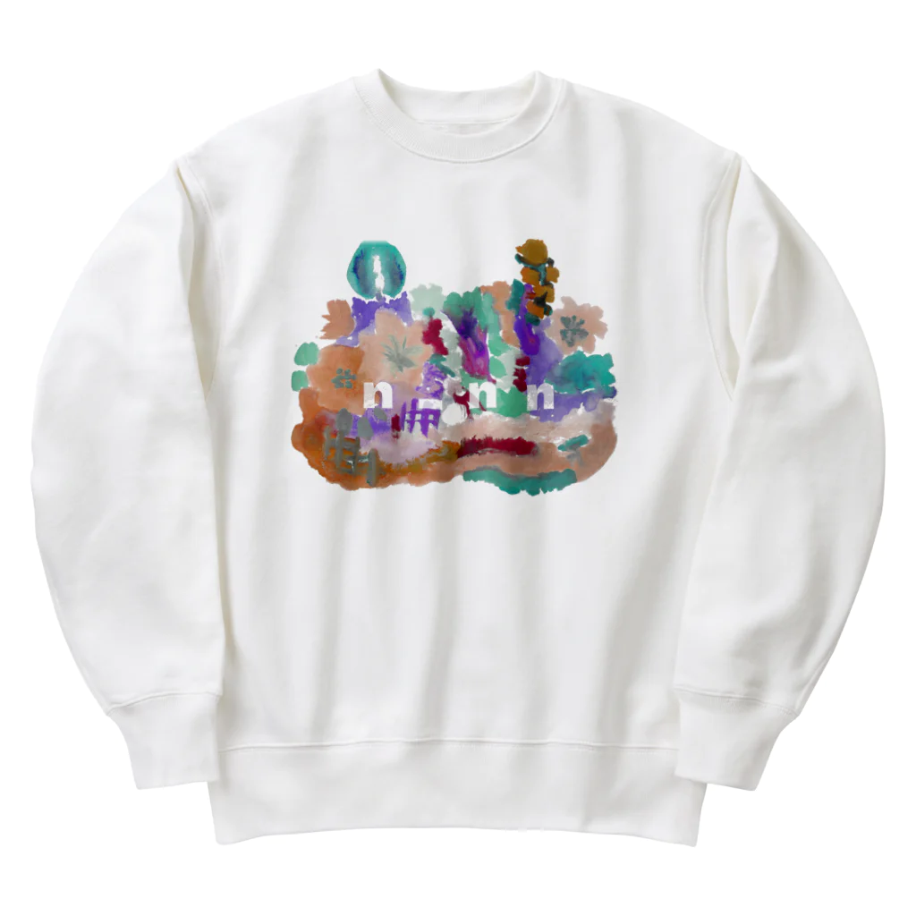 POWAQAの花畑と窓の外(色違いとロゴ有りver) Heavyweight Crew Neck Sweatshirt