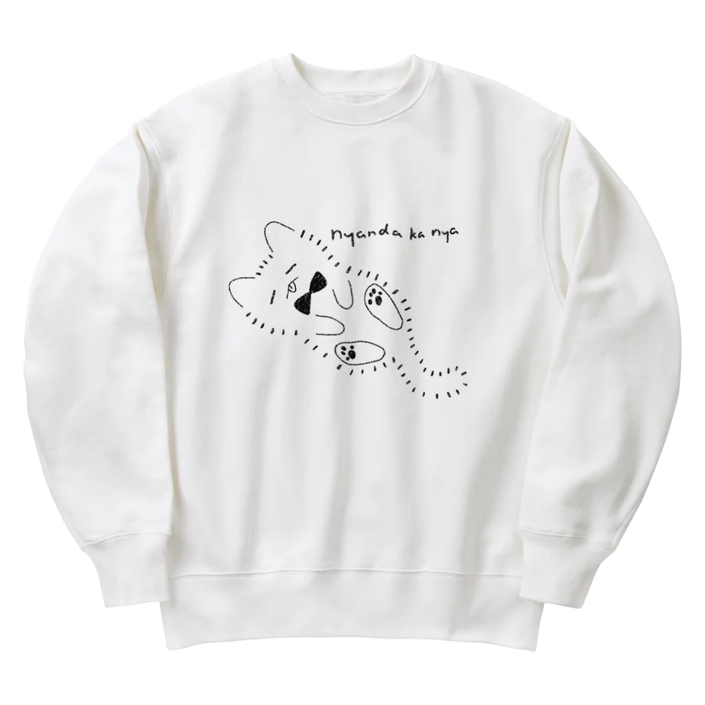 犬カマキリのニャンだかにゃんこ Heavyweight Crew Neck Sweatshirt