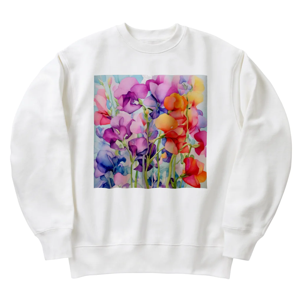 botanicalartAIのカラフルなスイトピー Heavyweight Crew Neck Sweatshirt