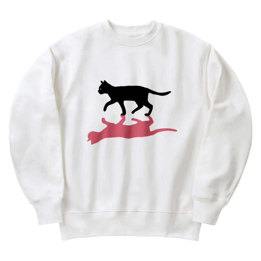 小鳥と映画館の黒猫と影　ピンク Heavyweight Crew Neck Sweatshirt