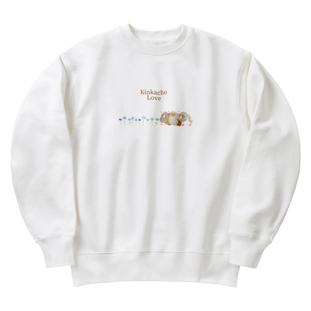 雛乃の文鳥グッズ屋さんのキンカチョウのネモフィラデザイン Heavyweight Crew Neck Sweatshirt