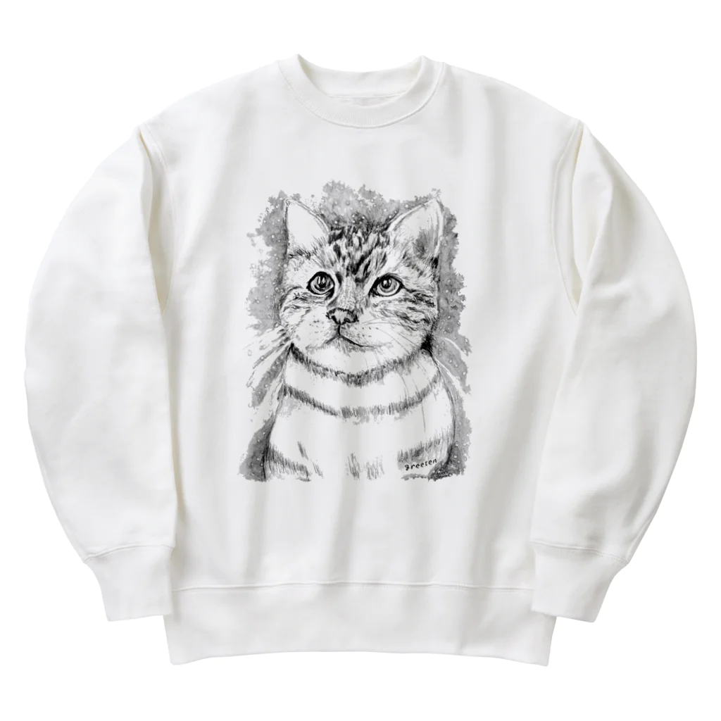 greetenのアート猫　モノクロ　 Heavyweight Crew Neck Sweatshirt