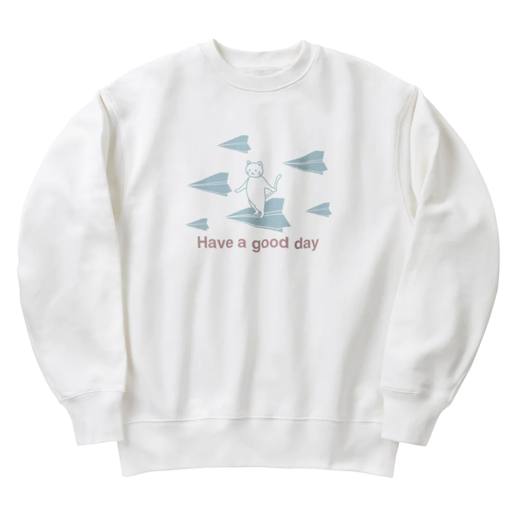 soraの紙飛行機に乗った猫のさぶろう Heavyweight Crew Neck Sweatshirt