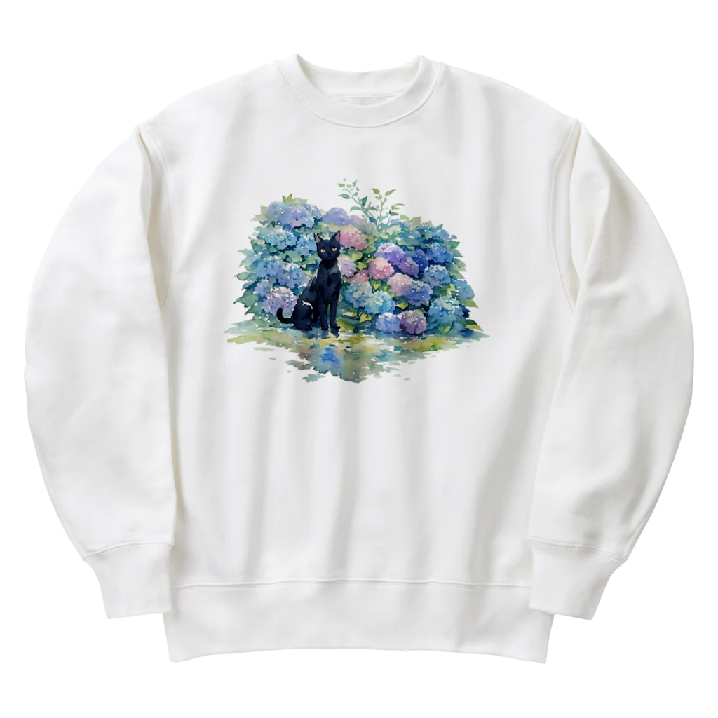 yuuの黒猫と紫陽花 Heavyweight Crew Neck Sweatshirt