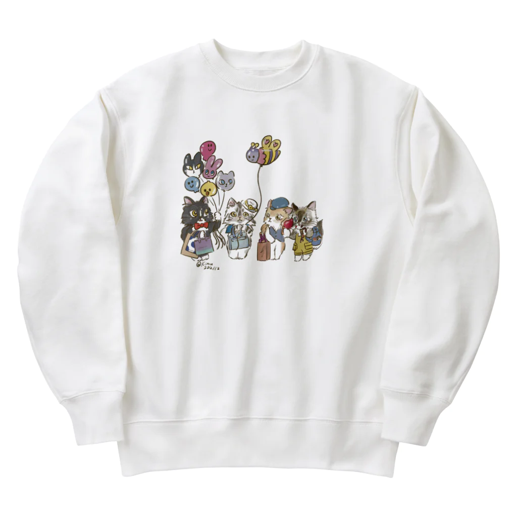 猫のきぬくんのお店のベーカリーこげまる社員旅行にゃ Heavyweight Crew Neck Sweatshirt