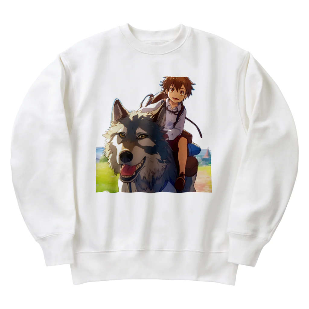 桜音ことこ企画の学校へ急ぐ少年とオオカミ Heavyweight Crew Neck Sweatshirt