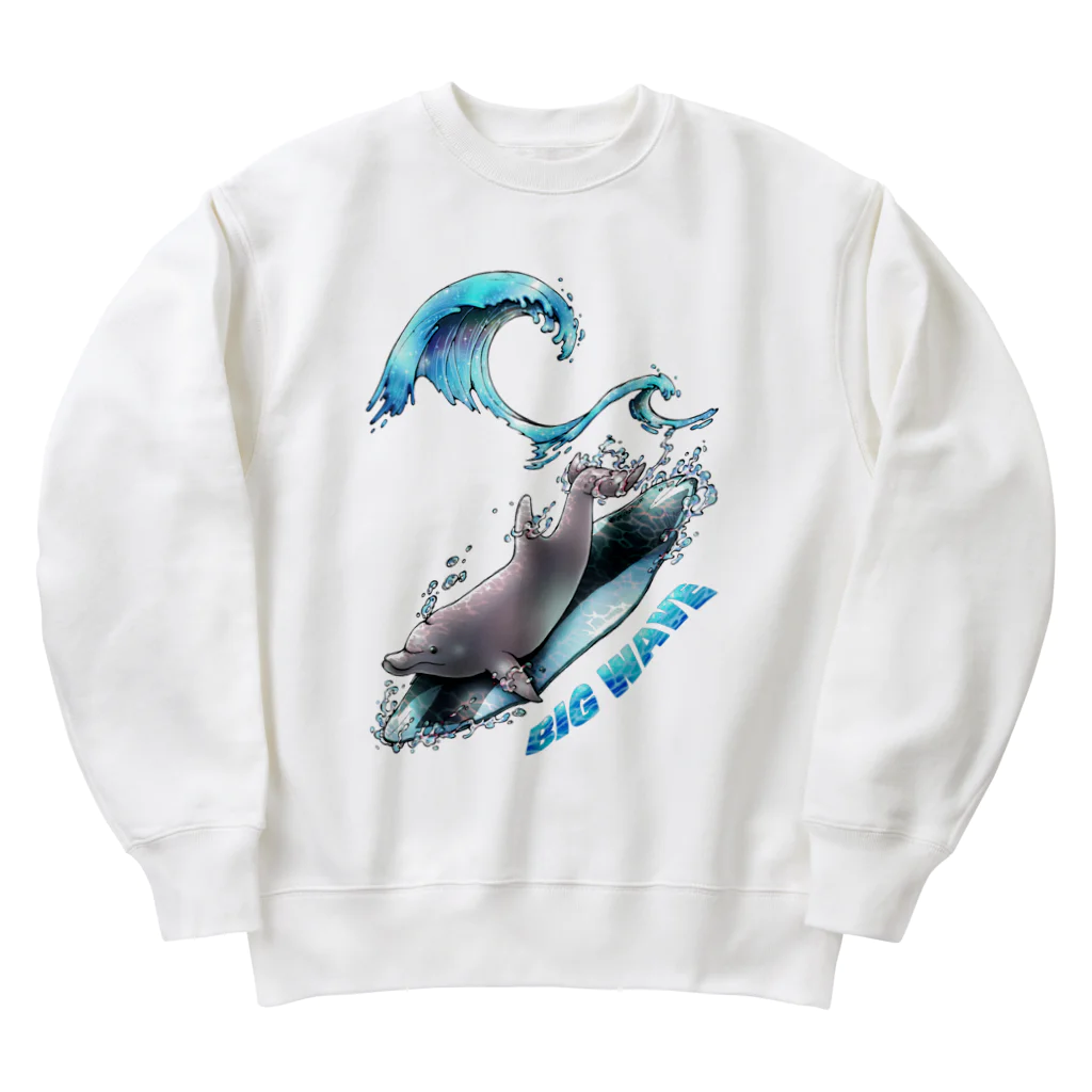 とりちゃん。のイルカ(ボード／黒) Heavyweight Crew Neck Sweatshirt