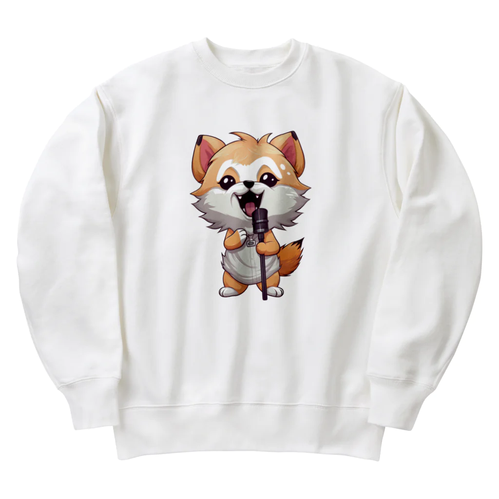 Vasetti_pressの可愛いキツネとマイク Heavyweight Crew Neck Sweatshirt