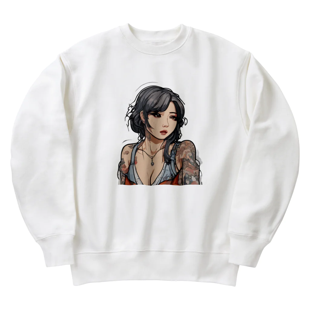 streetsnapの可愛いタトゥーだらけの女性、片面プリントスウェット、期間限定 Heavyweight Crew Neck Sweatshirt