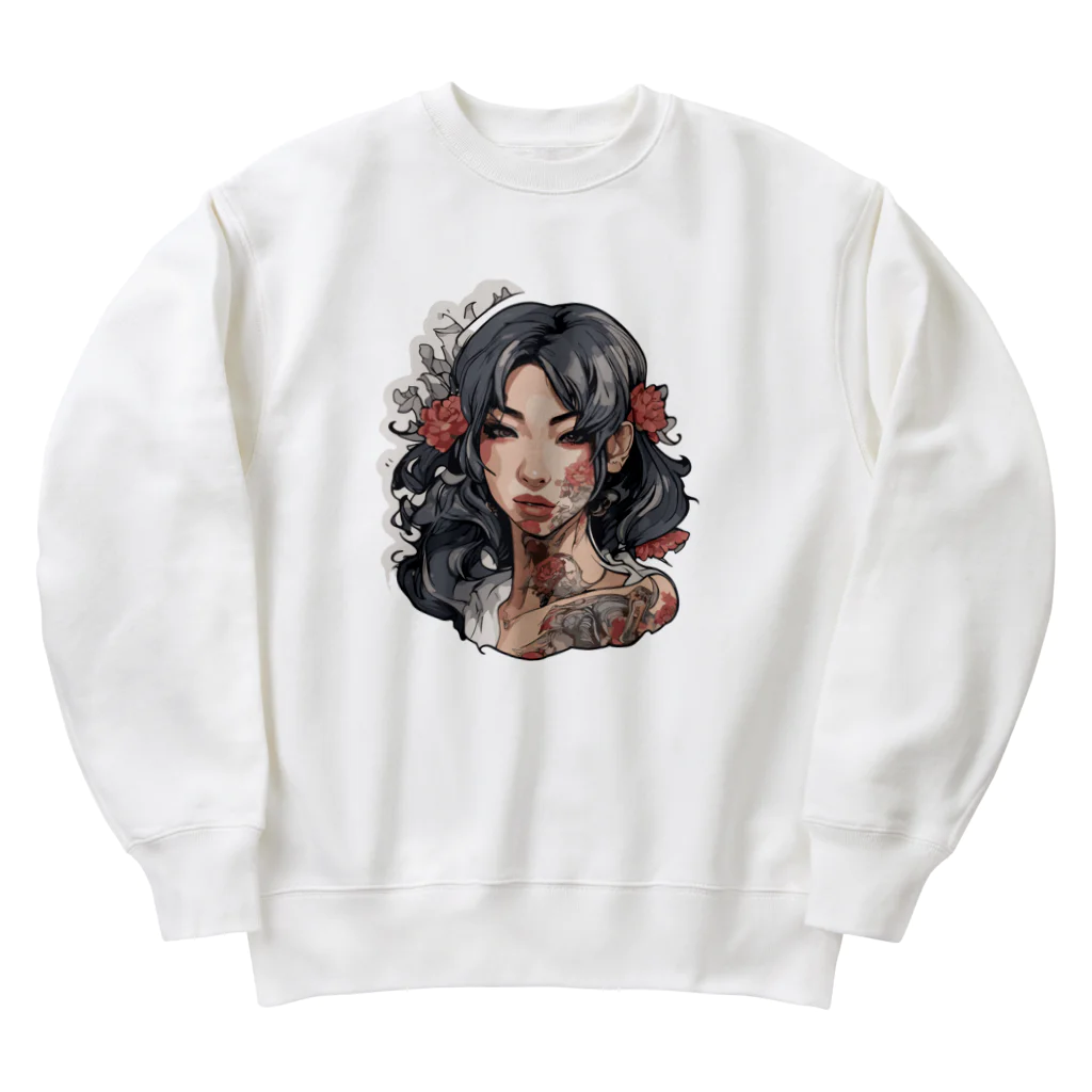 streetsnapの可愛いタトゥーだらけの女性、片面プリントスウェット、期間限定 Heavyweight Crew Neck Sweatshirt